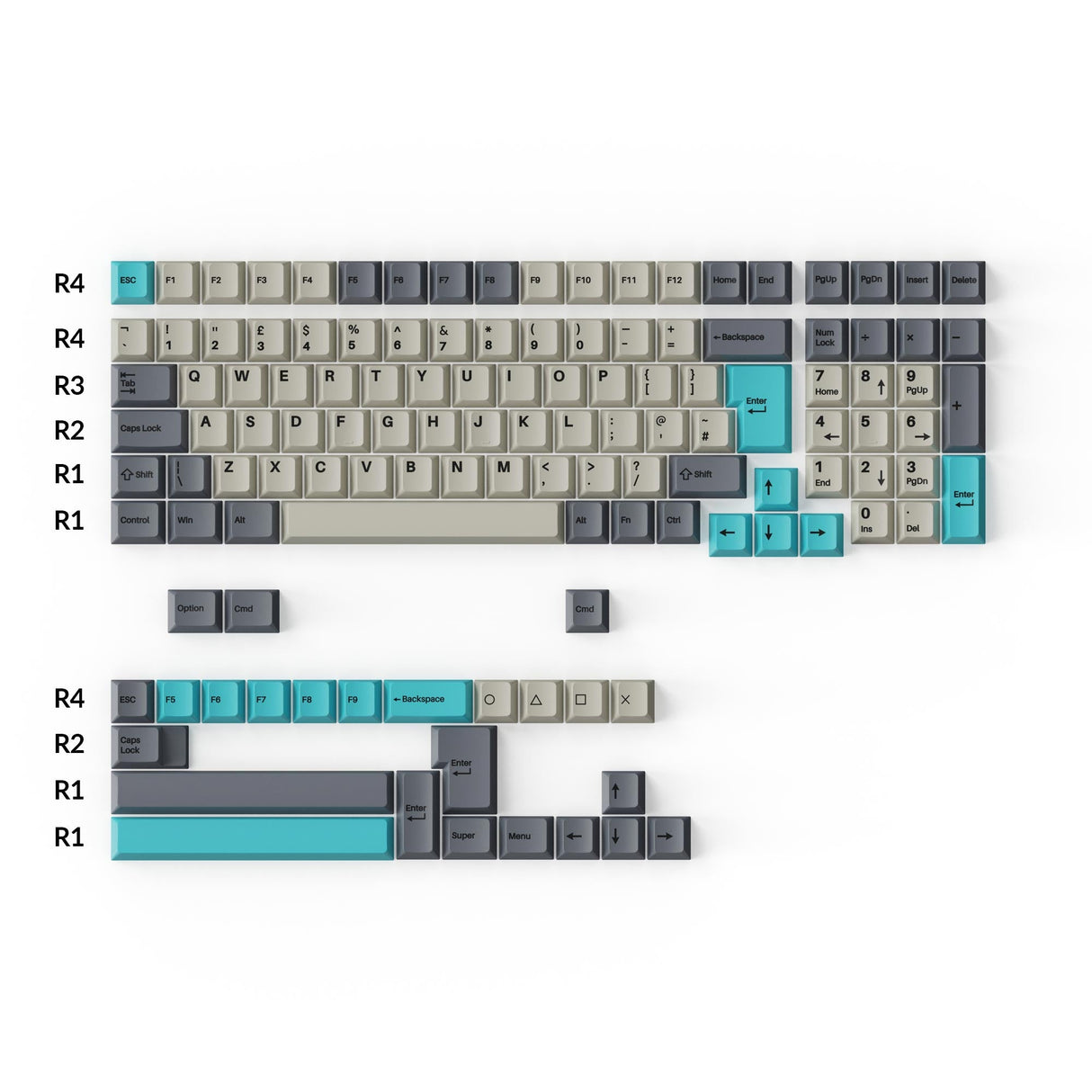 Cherry Profile Double-Shot PBT Full Set Keycaps Dolch Blue UK ISO Layout