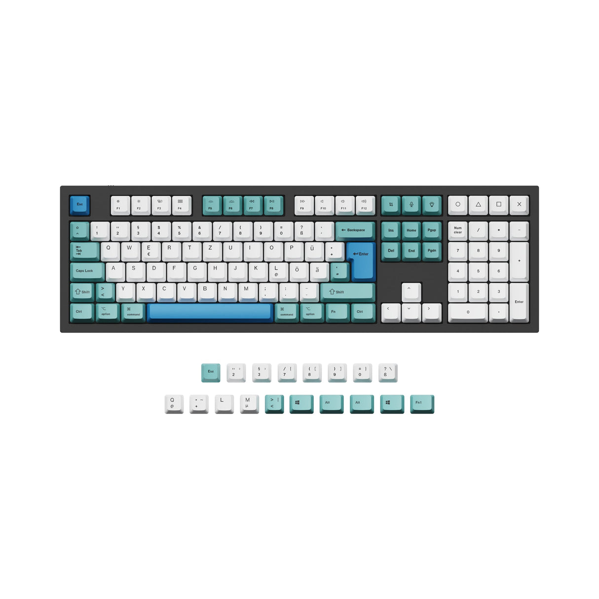 ISO ANSI OEM Dye Sub PBT German DE Layout Keycap Set Iceberg Color For Q3 Q4 Q6 K8 Keyboard