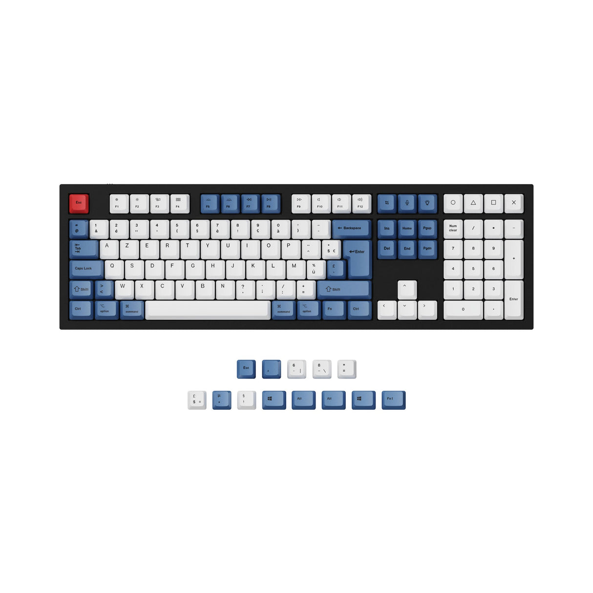 ISO ANSI OEM Dye Sub PBT Keycap Set Blue Color French Layout Q3 Q4 Q6 K8