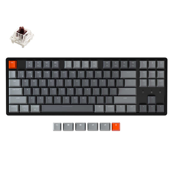 Keychron K8 tenkeyless wireless mechanical keyboard for Mac Windows iOS RGB white backlight aluminum frame with Hot-swappable Gateron switch brown