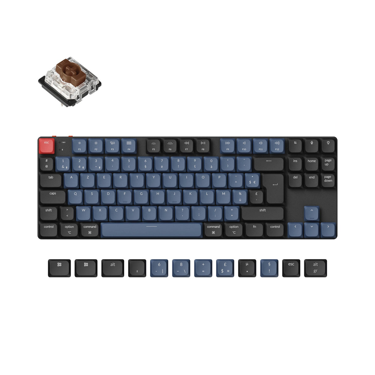 Keychron K1 Pro QMK/VIA ultra-slim custom mechanical keyboard 80 percent TKL layout for Mac Windows Linux low-profile Gateron brown ISO French layout