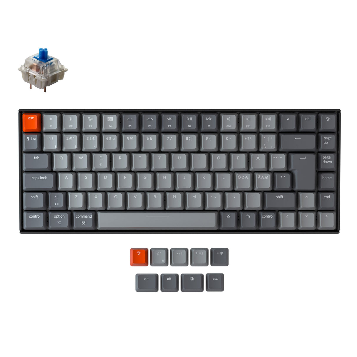 Keychron K2 Wireless Mechanical Keyboard (Nordic ISO Layout) - Keychron | Wireless Mechanical Keyboards for Mac Windows White Backlight RGB Backlit Gateron Mechanical blue Switch