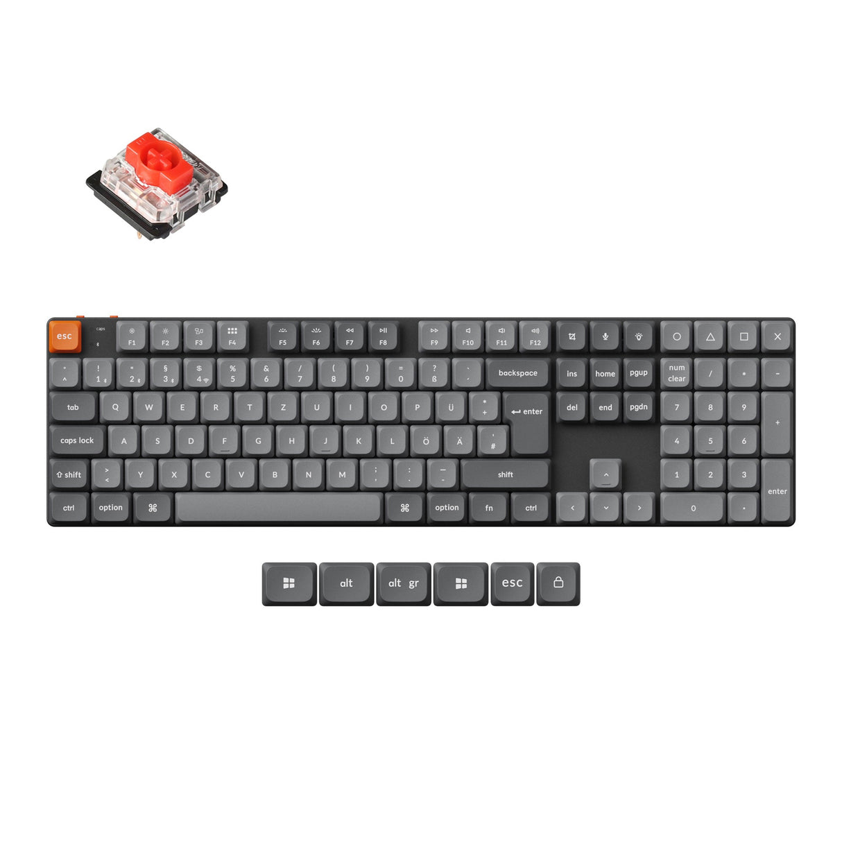 Keychron K5 Max Ultra-Slim QMK Wireless Custom Mechanical Keyboard Full-Size Layout Fully Assembled for Mac Windows Linux Gateron Low Profile Red ISO German Layout