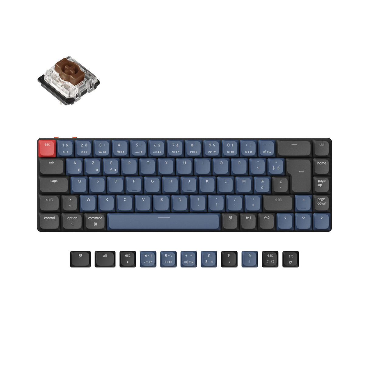 Keychron K7 Pro QMK/VIA ultra-slim custom mechanical keyboard 65 percent TKL layout for Mac Windows Linux low-profile Gateron brown ISO French layout