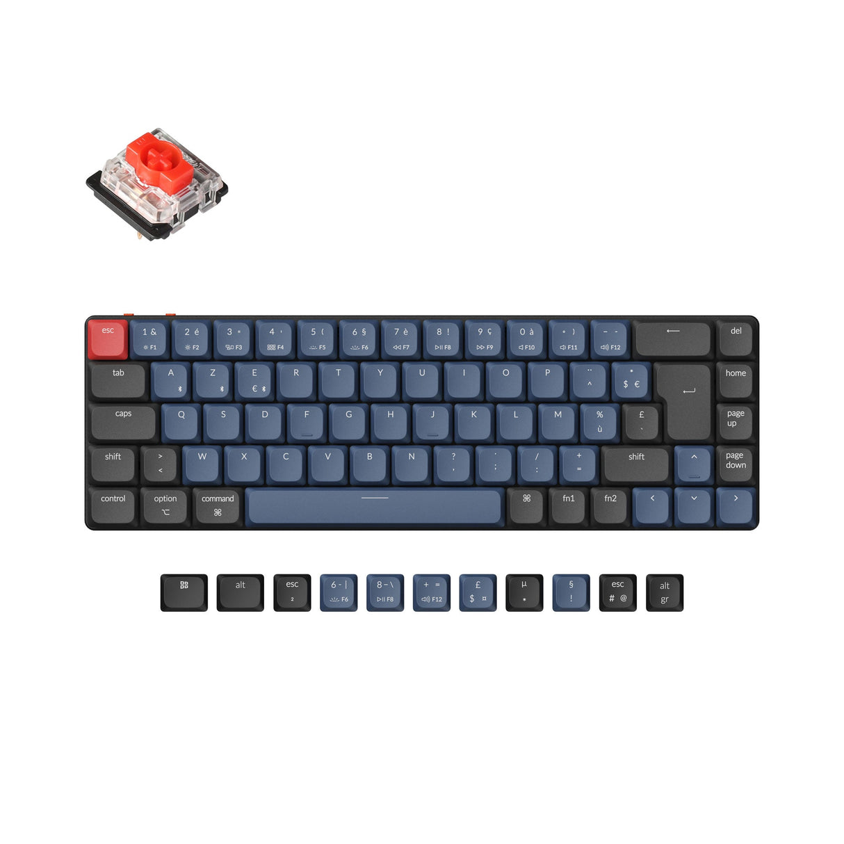 Keychron K7 Pro QMK/VIA ultra-slim custom mechanical keyboard 65 percent TKL layout for Mac Windows Linux low-profile Gateron red ISO French layout