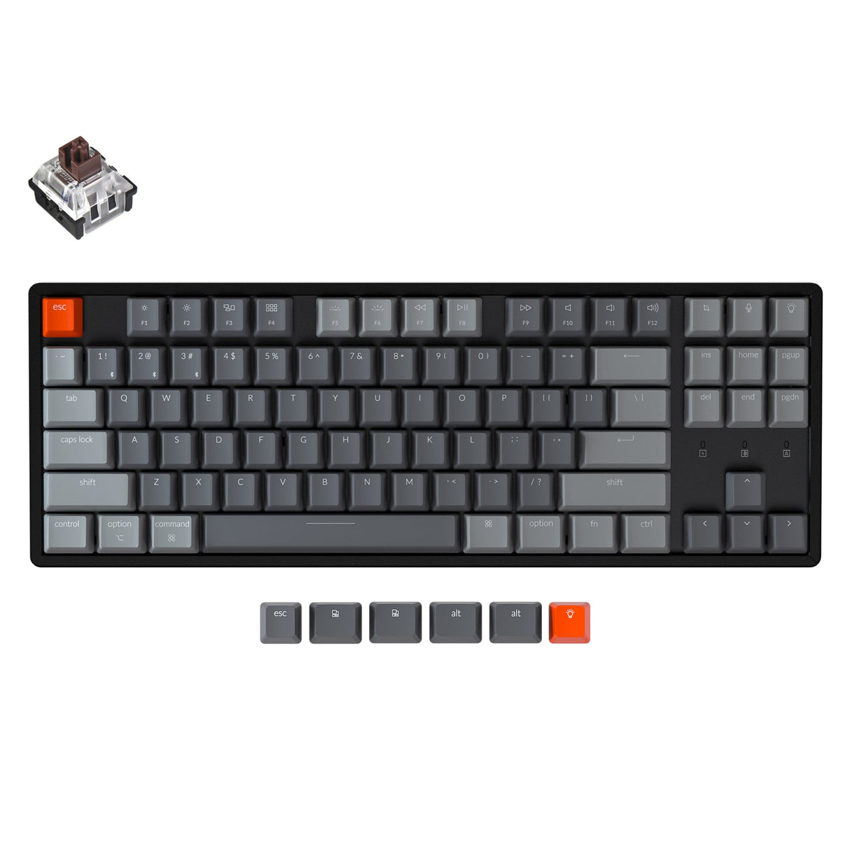 Keychron K8 tenkeyless wireless mechanical keyboard for Mac Windows iOS RGB white backlight aluminum frame with Hot-swappable Keychron Optical switch brown