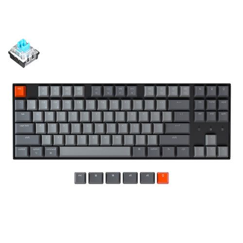 Keychron K8 tenkeyless wireless mechanical keyboard for Mac Windows iOS RGB white backlight with Hot-swappable Keychron Optical switch blue