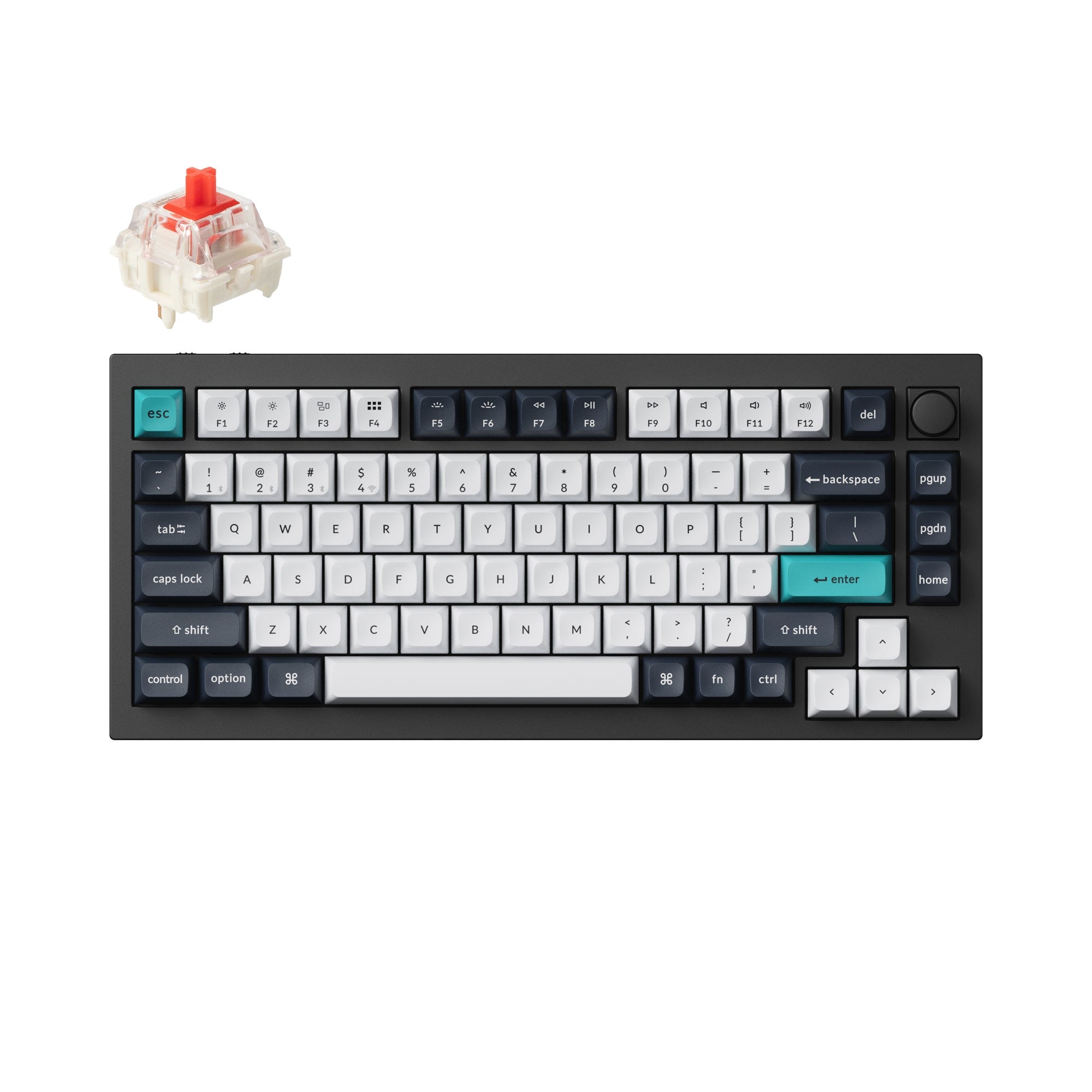 Keychron Q1 Max QMK/VIA Wireless Custom Mechanical Keyboard 75% Layout Aluminum Black Fully Assembled Knob for Mac Windows Linux Gateron Jupiter Red