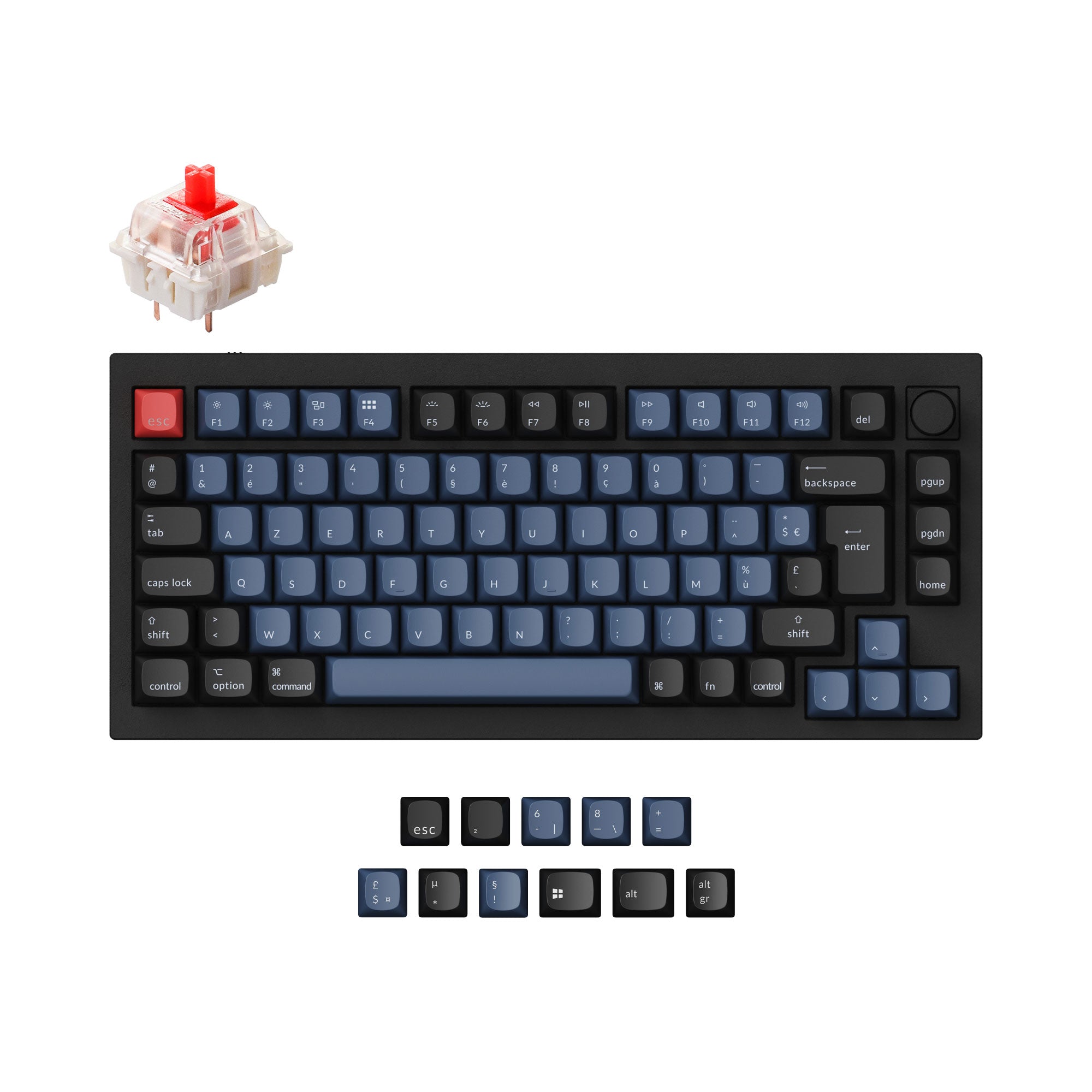 Keychron Q1 QMK VIA Custom Mechanical Keyboard 75 Percent For Mac Windows French ISO Layout Gateron G Pro Red Switch