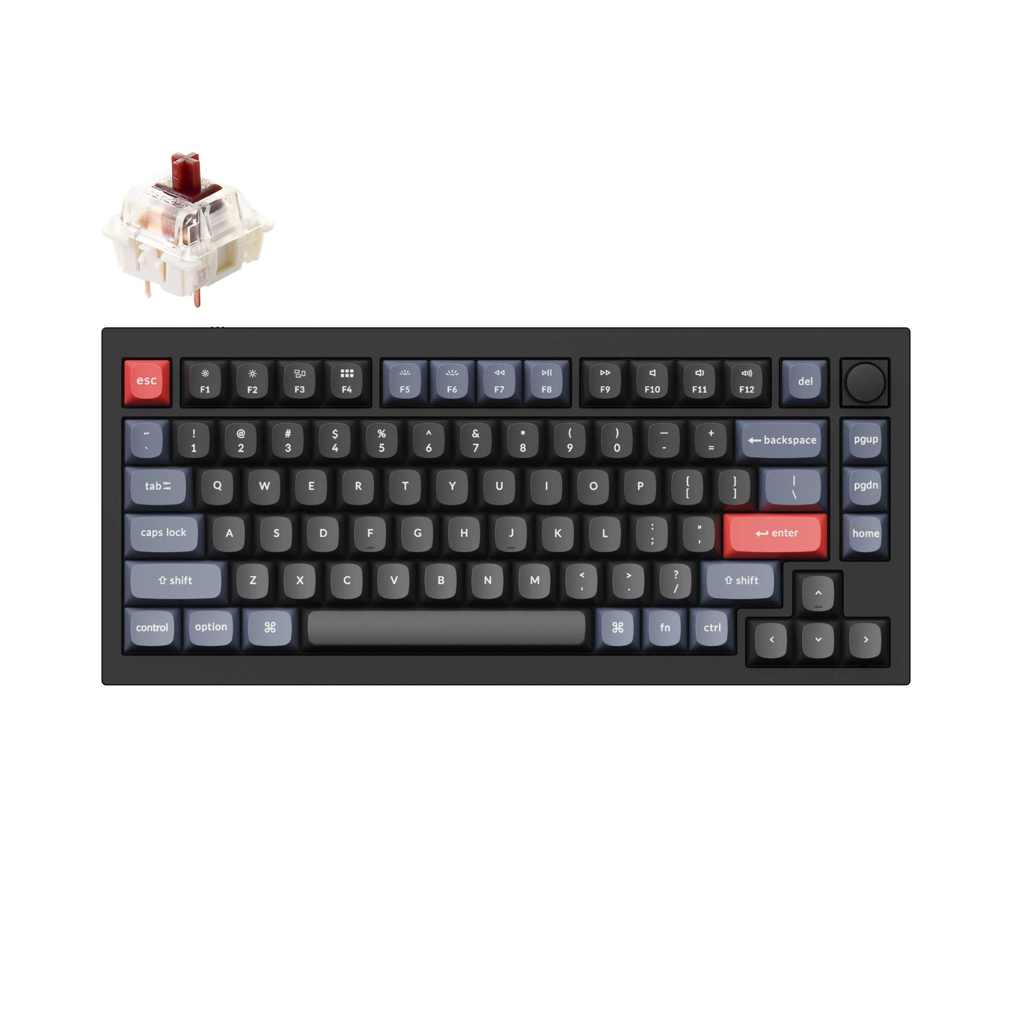 Keychron Q1 QMK VIA custom mechanical keyboard 75 percent layout full aluminum black frame B knob for Mac Windows iOS RGB backlight with hot swappable Gateron G Pro switch brown