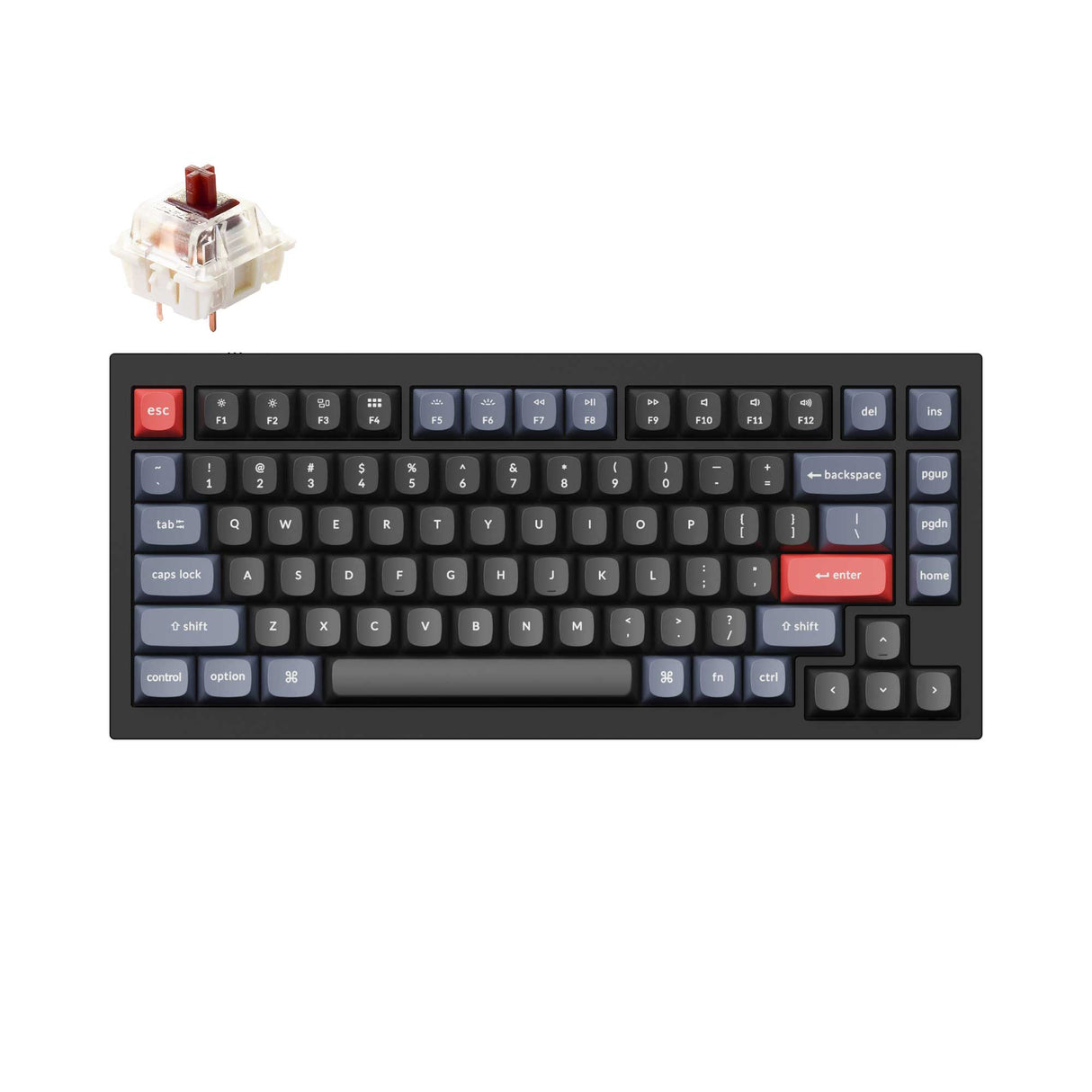 Keychron Q1 QMK VIA custom mechanical keyboard 75 percent layout full aluminum black frame for Mac Windows iOS RGB backlight with hot swappable Gateron G Pro switch brown