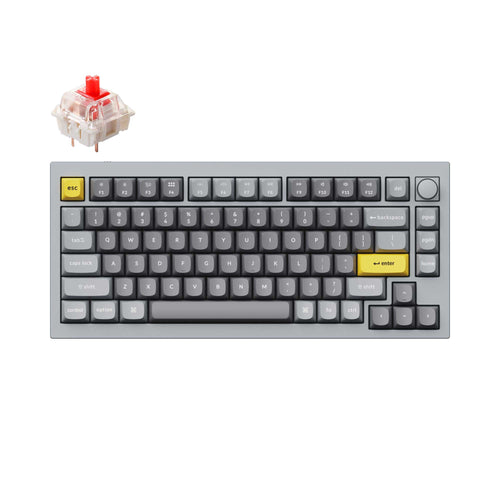 Keychron Q1 QMK VIA custom mechanical keyboard 75 percent layout full aluminum grey frame B knob version for Mac Windows iOS RGB backlight with hot swappable Gateron G Pro switch red