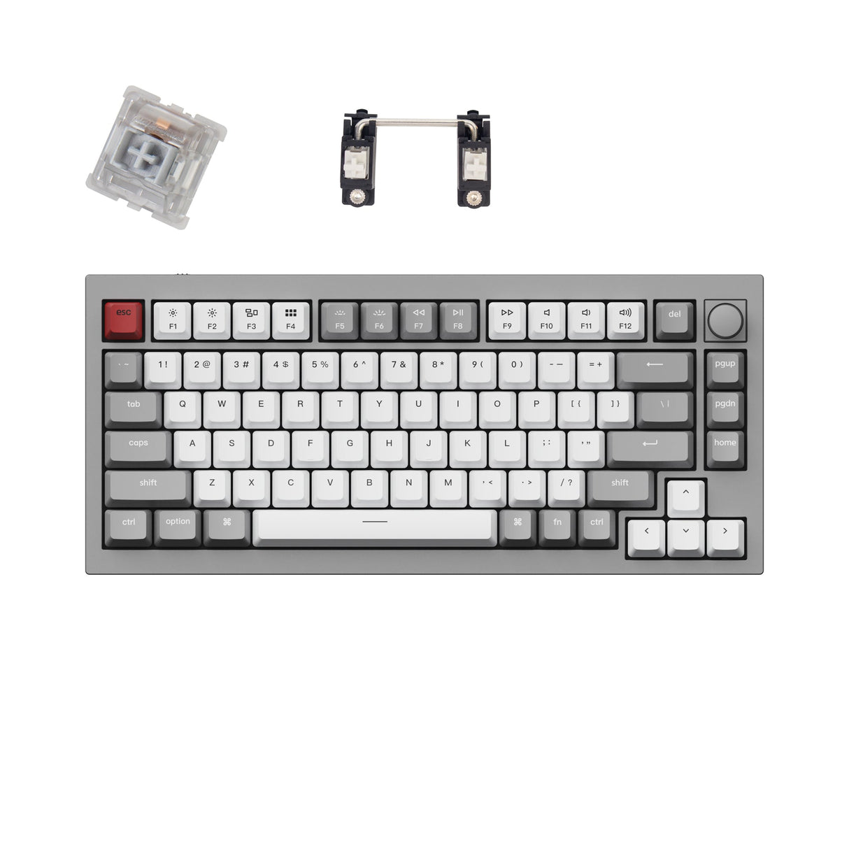 Keychron Q1 QMK VIA custom mechanical keyboard 75 percent layout full aluminum grey frame knob for Mac Windows iOS RGB backlight with hot swappable Gateron phantom silver