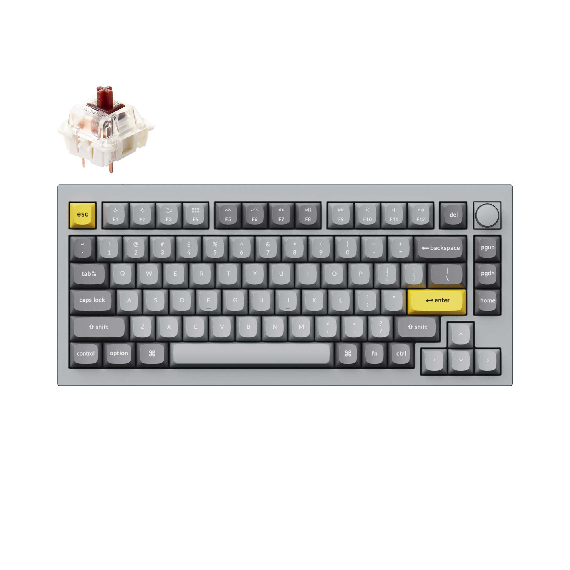 Keychron Q1 QMK VIA custom mechanical keyboard 75 percent layout full aluminum grey frame knob version for Mac Windows iOS RGB backlight with hot swappable Gateron G Pro switch brown