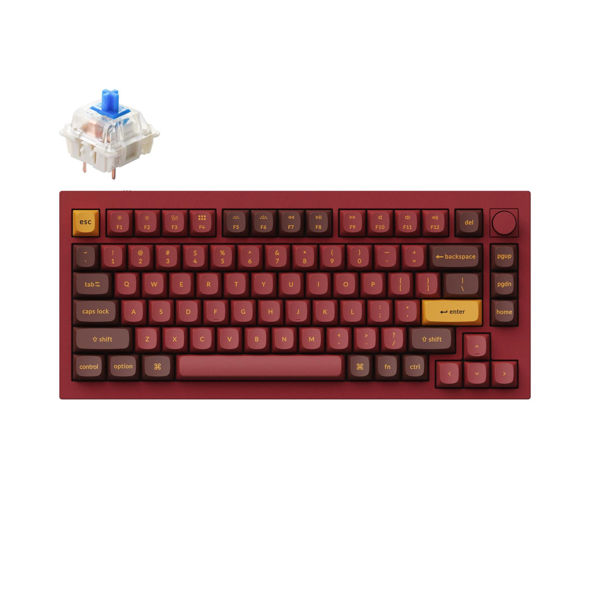 Keychron Q1 QMK VIA custom mechanical keyboard 75 percent layout full aluminum knob version Mac Windows RGB backlight hot swappable Special Edition Red Gateron G Pro blue switch