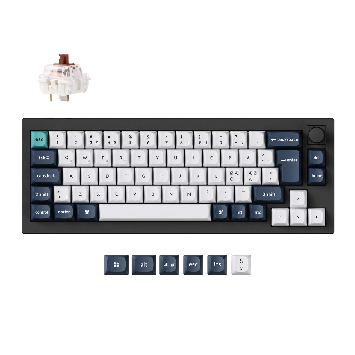 Keychron Q2 Max QMK/VIA wireless custom mechanical keyboard 65 percent layout full aluminum black for Mac Windows Linux Gateron Jupiter brown ISO Nordic layout