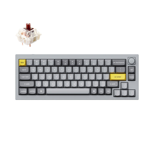 Keychron Q2 QMK VIA custom mechanical keyboard 65 percent layout full aluminum grey frame knob for Mac Windows iOS RGB backlight with hot swappable Gateron G Pro switch brown