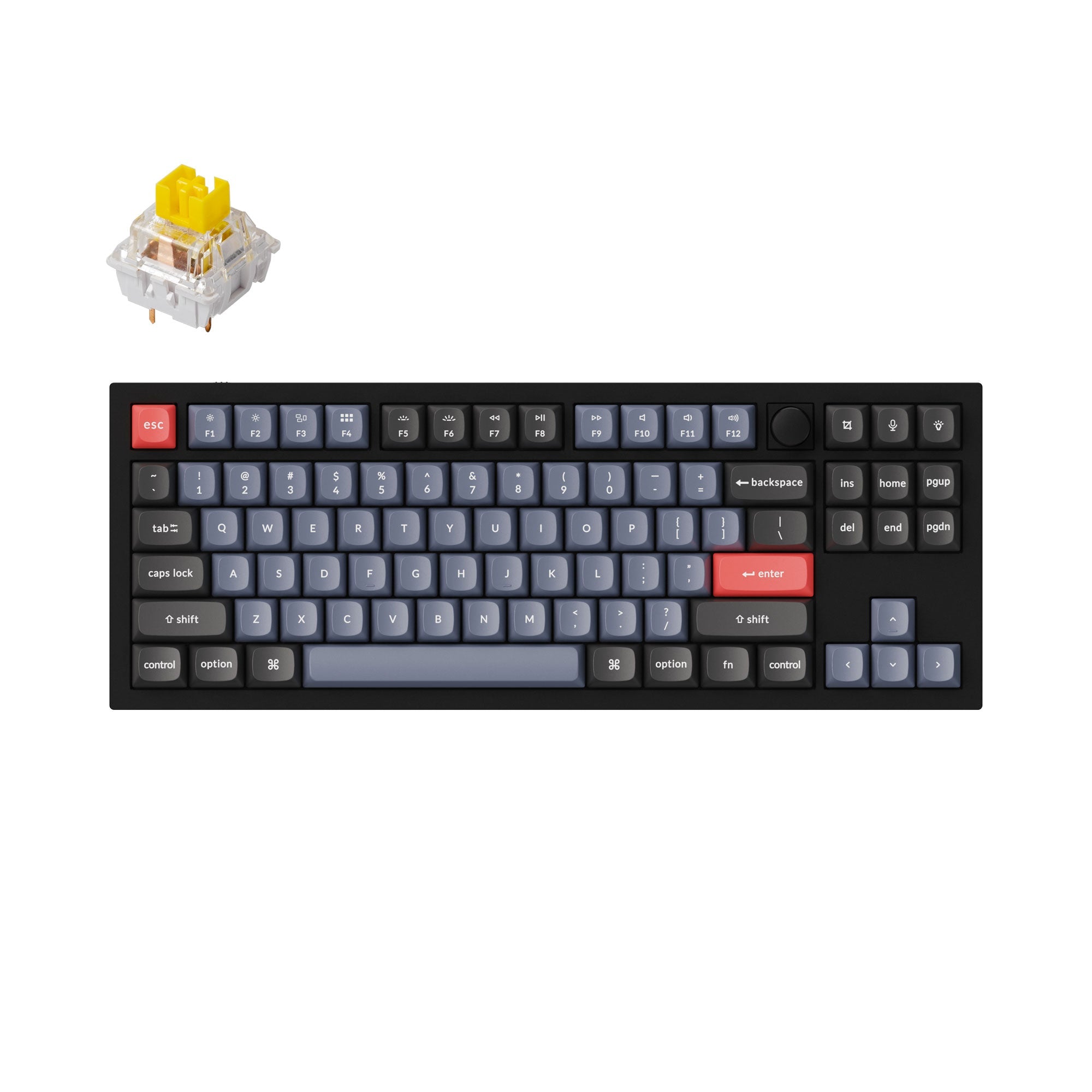 Keychron Q3 QMK VIA custom mechanical keyboard tenkeyless layout full aluminum knob version carbon black frame knob version for Mac windows hot swappable Keychron K Pro Yellow switch