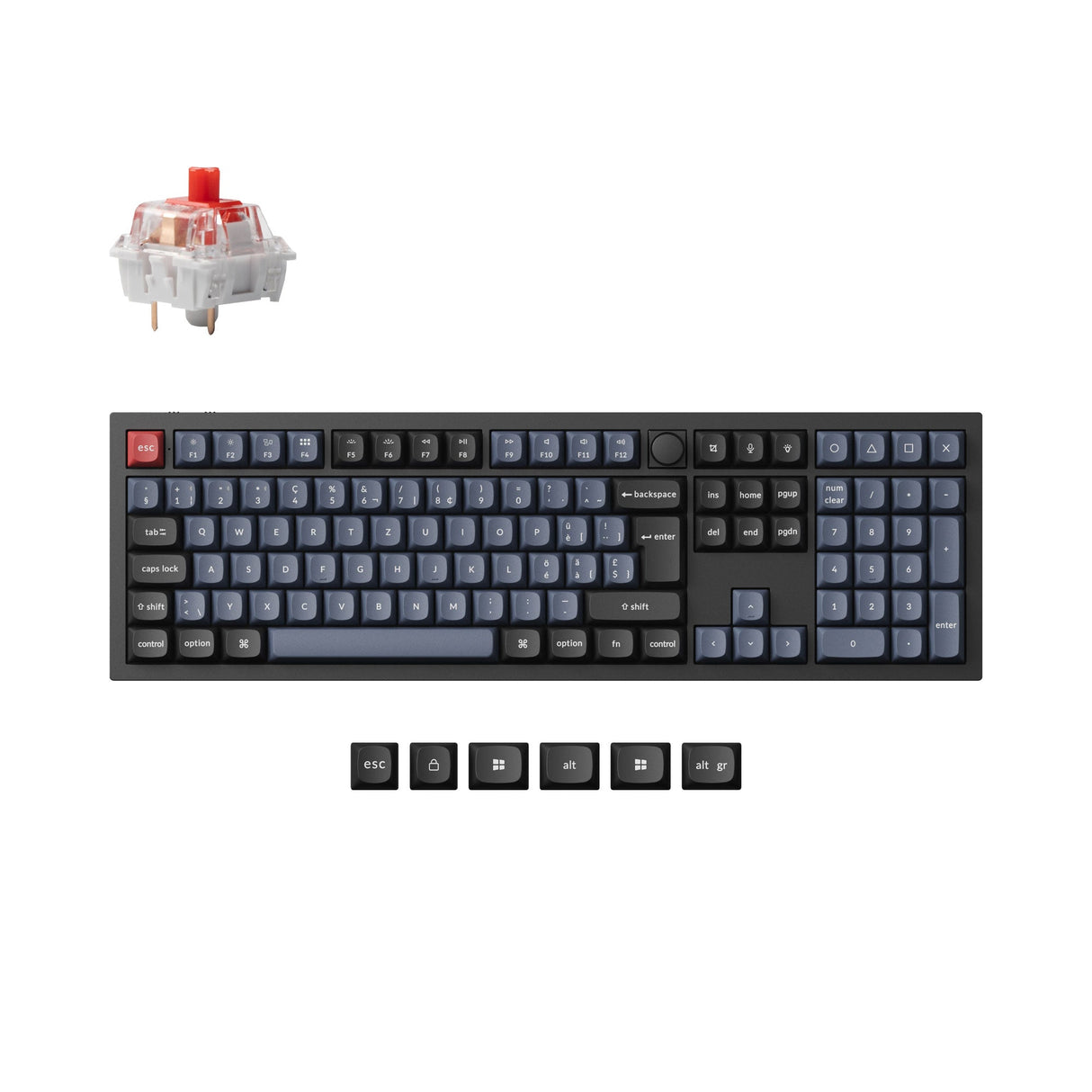 Keychron Q6 Pro QMK/VIA wireless custom mechanical keyboard full-size layout aluminum black for Mac Windows Linux RGB hot-swappable K Pro switch red ISO Swiss layout PBT