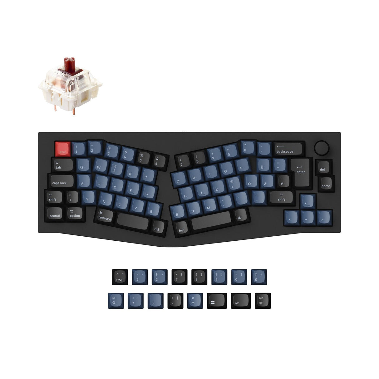 Keychron Q8 QMK VIA Custom Mechanical Keyboard Alice Layout Full Aluminum Frame For Mac Windows Linux Fully Assembled Knob Carbon Black German ISO DE Layout Gateron G Pro Brown