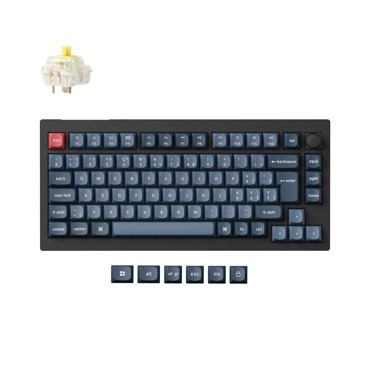 Keychron V1 Max QMK/VIA Wireless Custom Mechanical Keyboard 75% Layout Fully Assembled Knob for Mac Windows Linux Gateron Jupiter Banana ISO Swiss layout