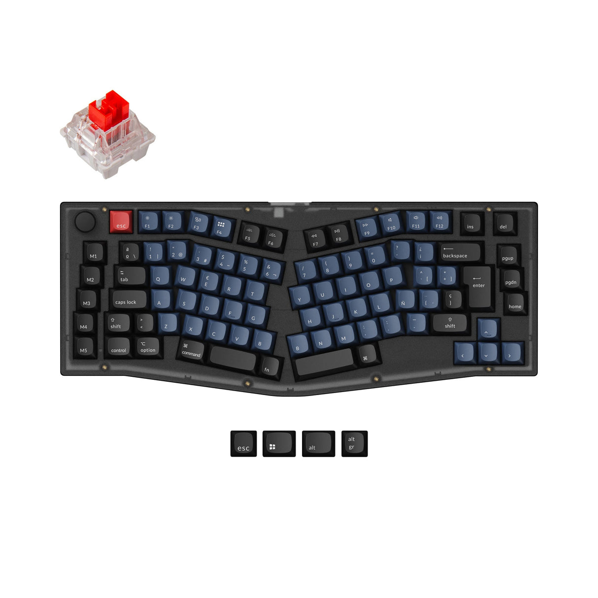 Keychron V10 QMK VIA custom mechanical keyboard Alice layout frosted black for Mac Window Linux fully assembled knob black Spanish ISO layout Keychron K pro switch red