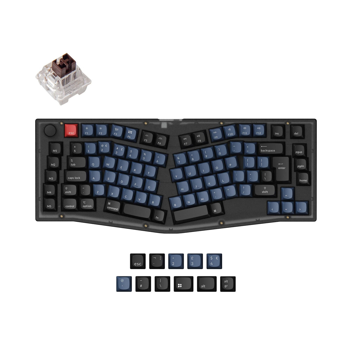 Keychron V10 QMK VIA custom mechanical keyboard Alice layout frosted black for Mac Window Linux fully assembled knob black UK ISO layout Keychron K pro switch brown