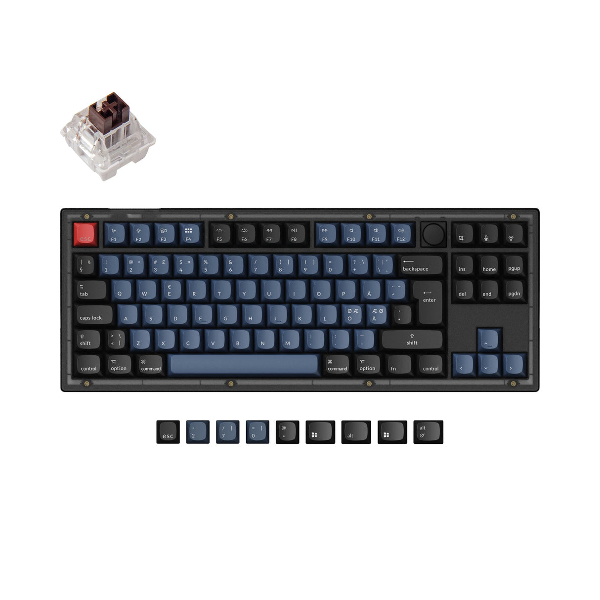 Keychron V3 QMK VIA custom mechanical keyboard 80 percent layout frosted black knob Mac Windows Linux hot-swappable Keychron K Pro switch brown ISO Nordic layout