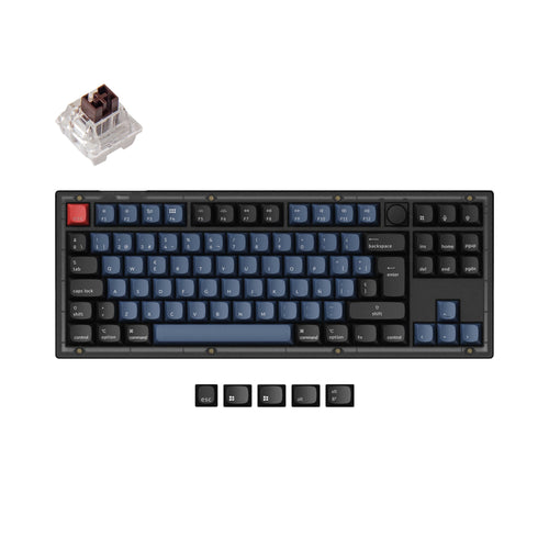 Keychron V3 QMK VIA custom mechanical keyboard 80 percent layout frosted black knob Mac Windows Linux hot-swappable Keychron K Pro switch brown ISO Spanish layout