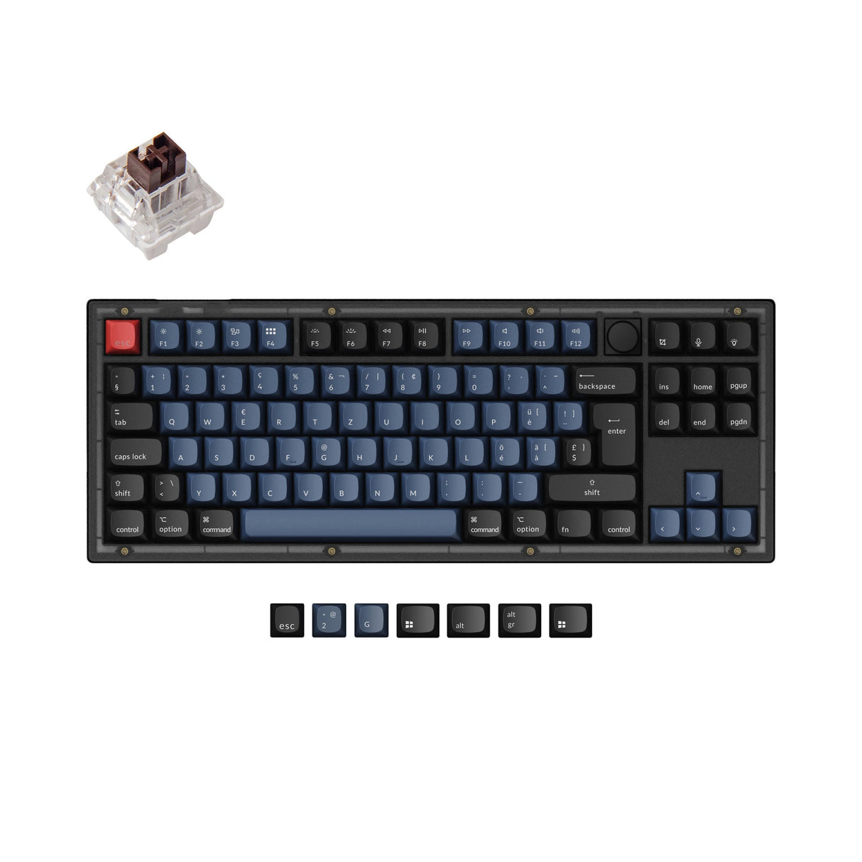 Keychron V3 QMK VIA custom mechanical keyboard 80 percent layout frosted black knob Mac Windows Linux hot-swappable Keychron K Pro switch brown ISO Swiss layout