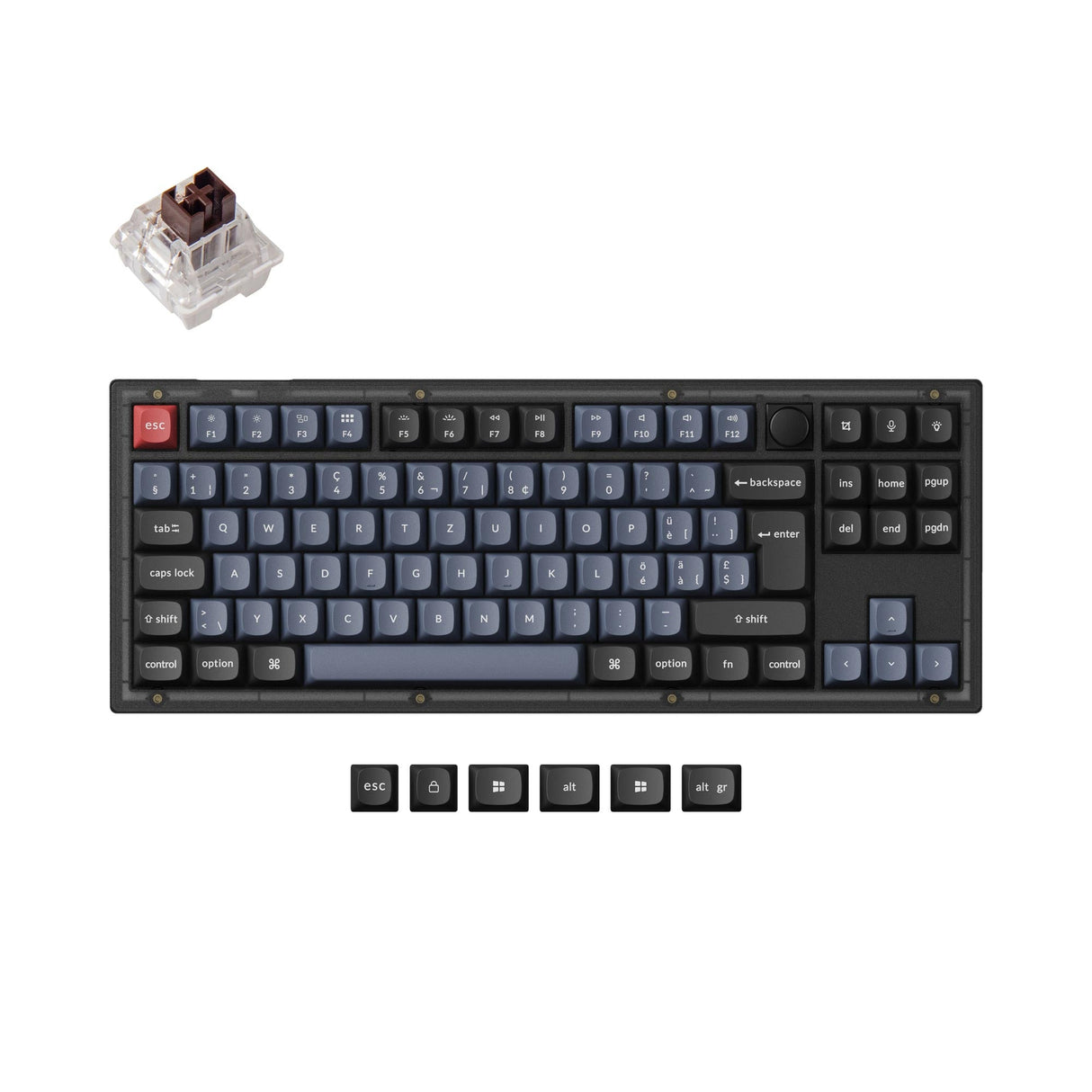 Keychron V3 QMK VIA custom mechanical keyboard 80 percent layout hot-swappable PBT keycaps Keychron K Pro switch brown ISO Swiss layout