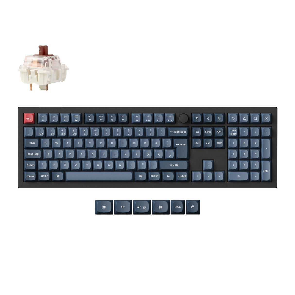 Keychron V6 Max QMK Wireless Custom Mechanical Keyboard full-size Layout Fully Assembled Knob for Mac Windows Linux Gateron Jupiter Brown ISO German layout