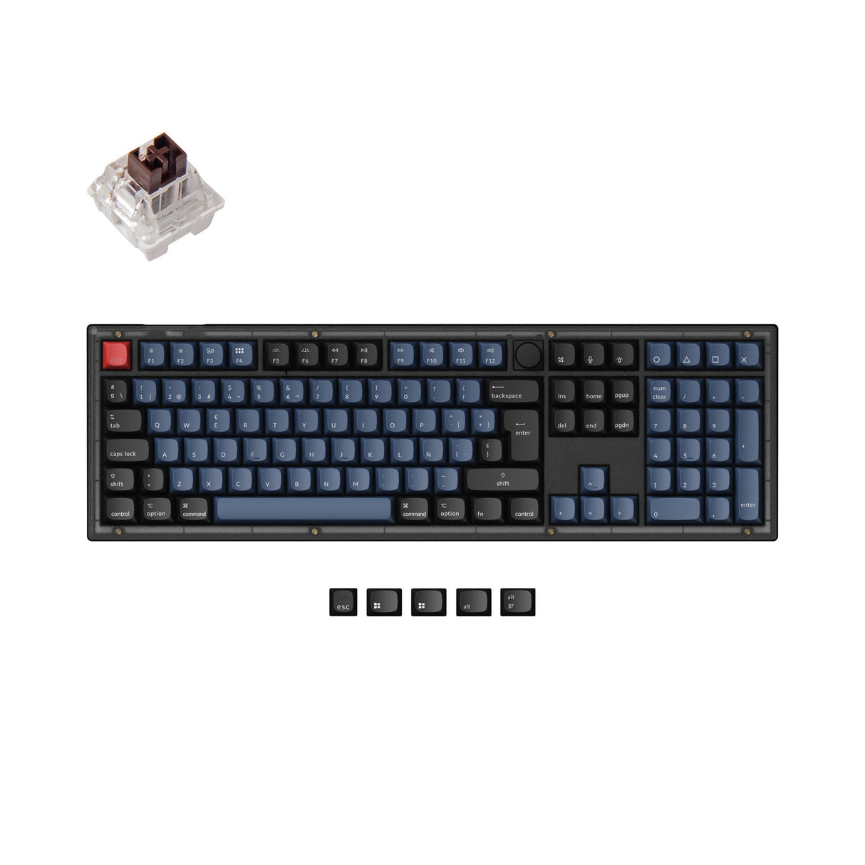 Keychron V6 QMK VIA custom mechanical keyboard 100 percent full size layout frosted black knob Mac Windows Linux hot-swappable Keychron K Pro switch brown ISO Spanish layout