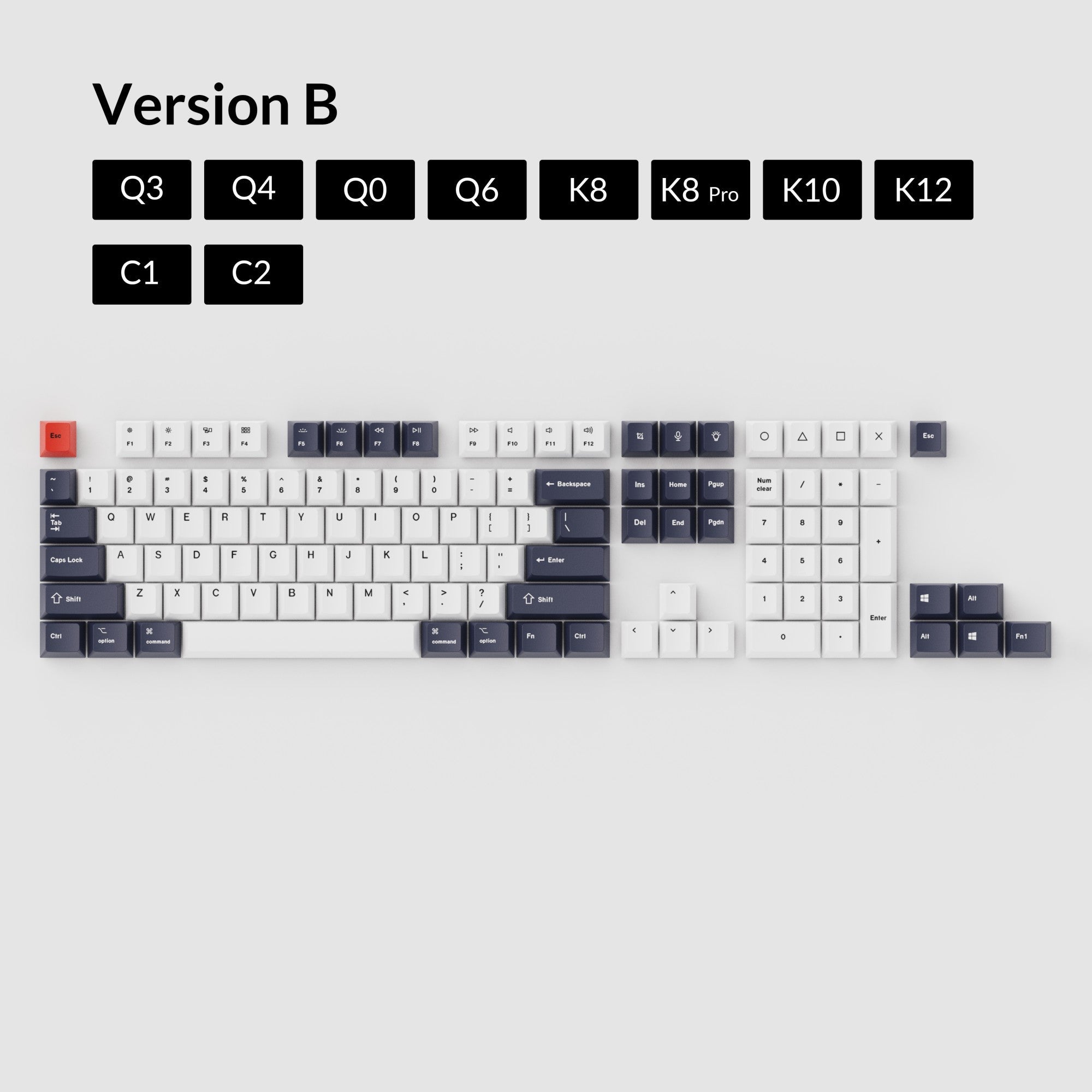 OEM Dye-Sub PBT Keycap Set - Bluish Black White