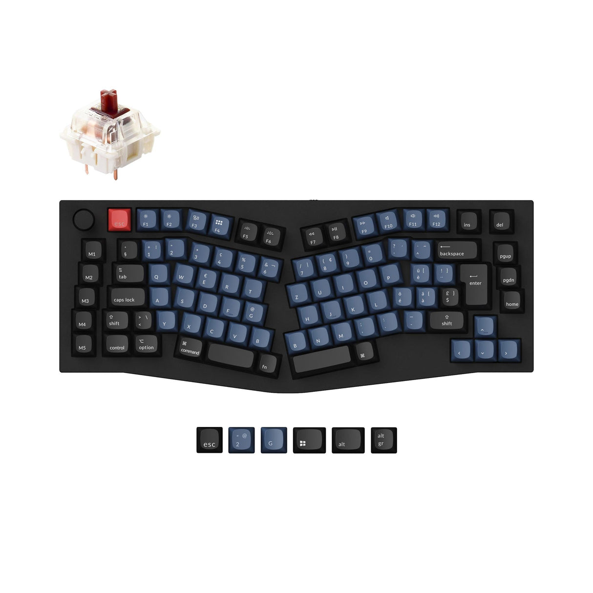 Q10-M3-SW Keychron Q10 QMK VIA custom mechanical keyboard Alice layout full aluminum frame for Mac Window Linux fully assembled knob black SW ISO layout Gateron G pro switch brown