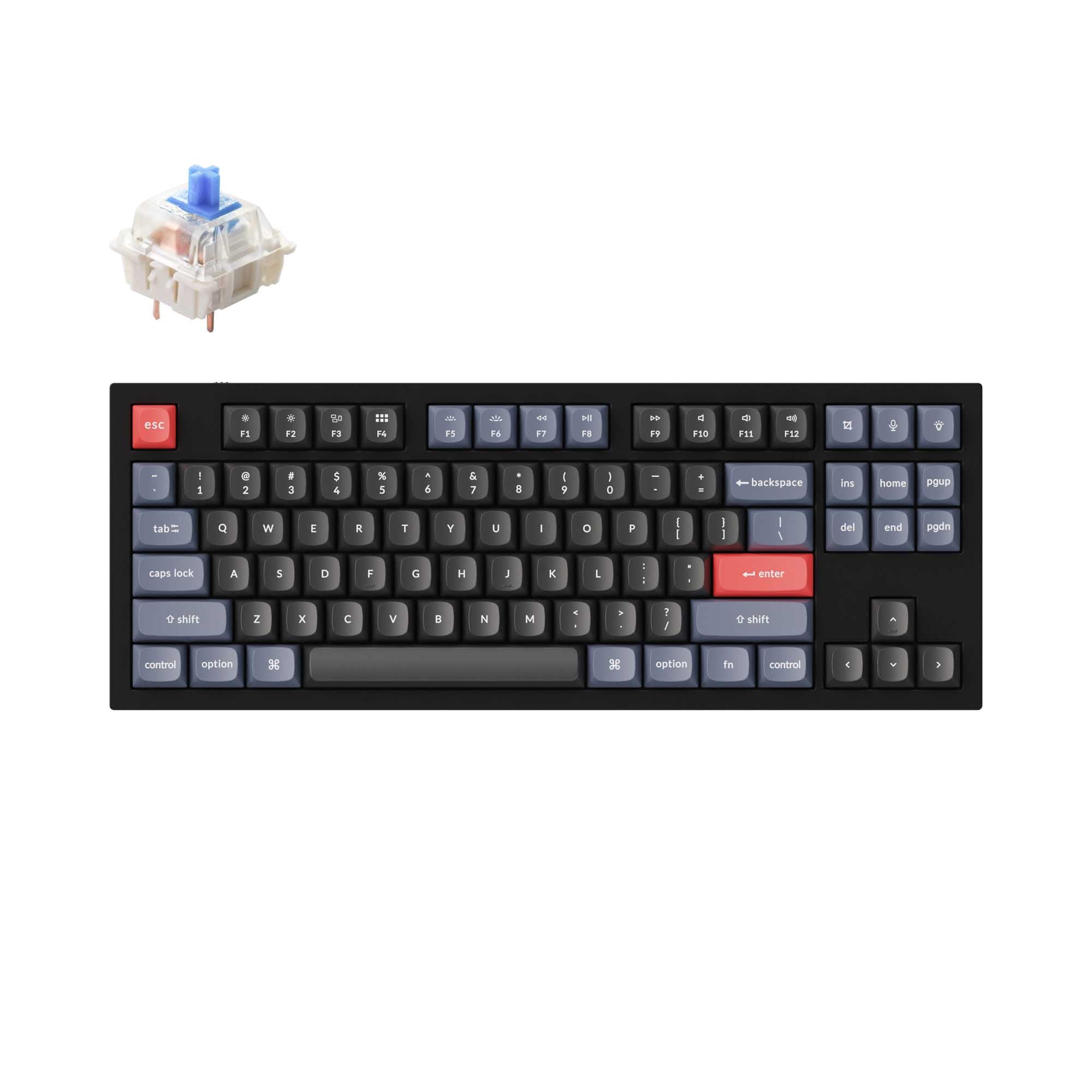 Keychron Q3 QMK VIA custom mechanical keyboard tenkeyless 80 percent layout full aluminum black frame for Mac Windows iOS RGB backlight with hot swappable Gateron G Pro switch blue