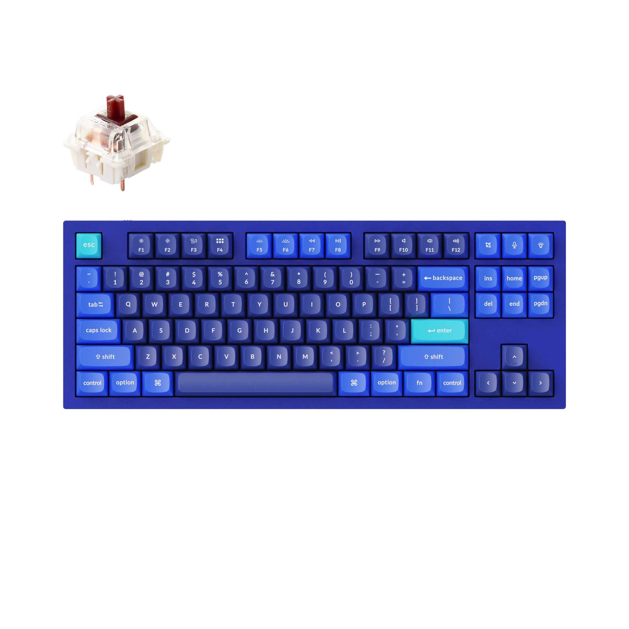 Keychron Q3 QMK VIA custom mechanical keyboard tenkeyless 80 percent layout full aluminum blue frame for Mac Windows iOS RGB backlight with hot swappable Gateron G Pro switch brown