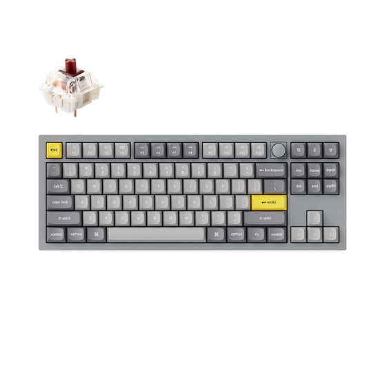 Keychron Q3 QMK VIA custom mechanical keyboard tenkeyless 80 percent layout full aluminum grey frame knob for Mac Windows iOS RGB backlight with hot swappable Gateron G Pro switch brown