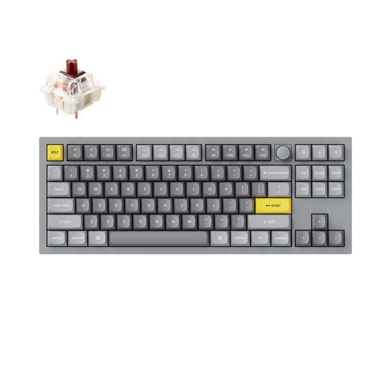 Keychron Q3 QMK VIA custom mechanical keyboard tenkeyless 80 percent layout full aluminum grey frame B knob for Mac Windows iOS RGB backlight with hot swappable Gateron G Pro switch brown