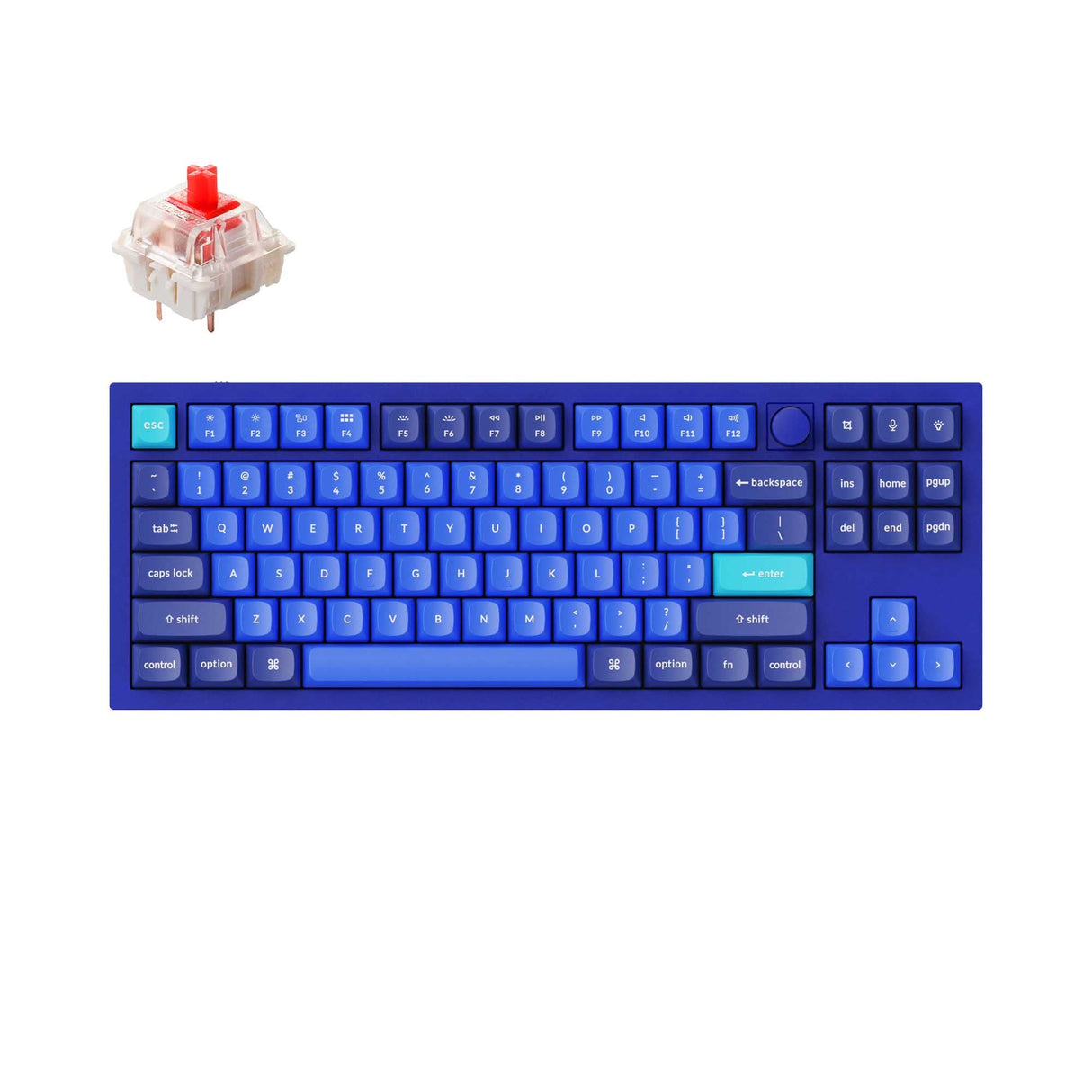 Keychron Q3 QMK VIA custom mechanical keyboard tenkeyless 80 percent layout full aluminum blue frame knob for Mac Windows iOS RGB backlight with hot swappable Gateron G Pro switch red