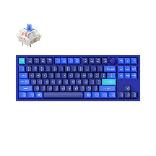 Keychron Q3 QMK VIA custom mechanical keyboard tenkeyless 80 percent layout full aluminum blue frame B knob for Mac Windows iOS RGB backlight with hot swappable Gateron G Pro switch blue